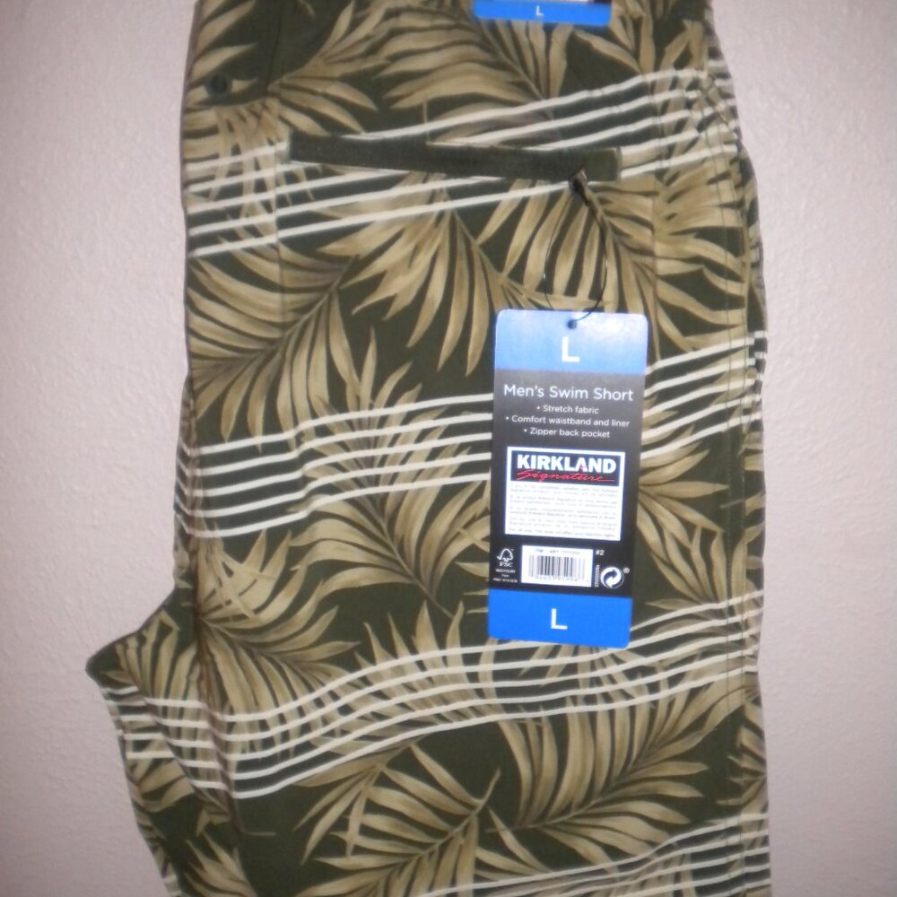 Kirkland Signature Men's Size Large Olive Comfort Waistband & Liner Swim Shorts - Picture 3 of 5